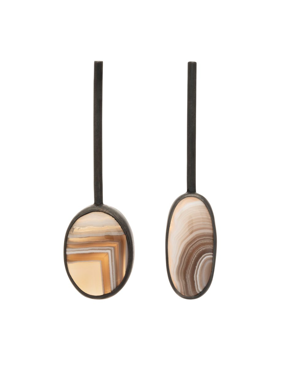 Inclusion Mismatch Pendulum Earrings – Silver & Agate