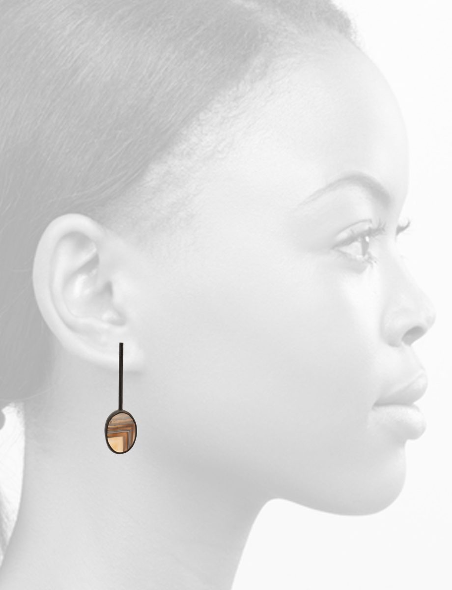 Inclusion Mismatch Pendulum Earrings – Silver & Agate