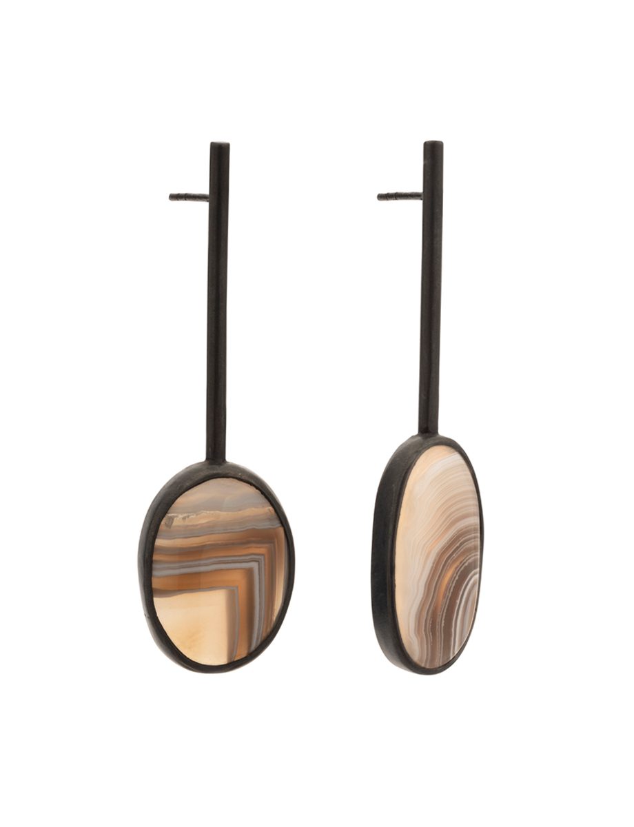 Inclusion Mismatch Pendulum Earrings – Silver & Agate