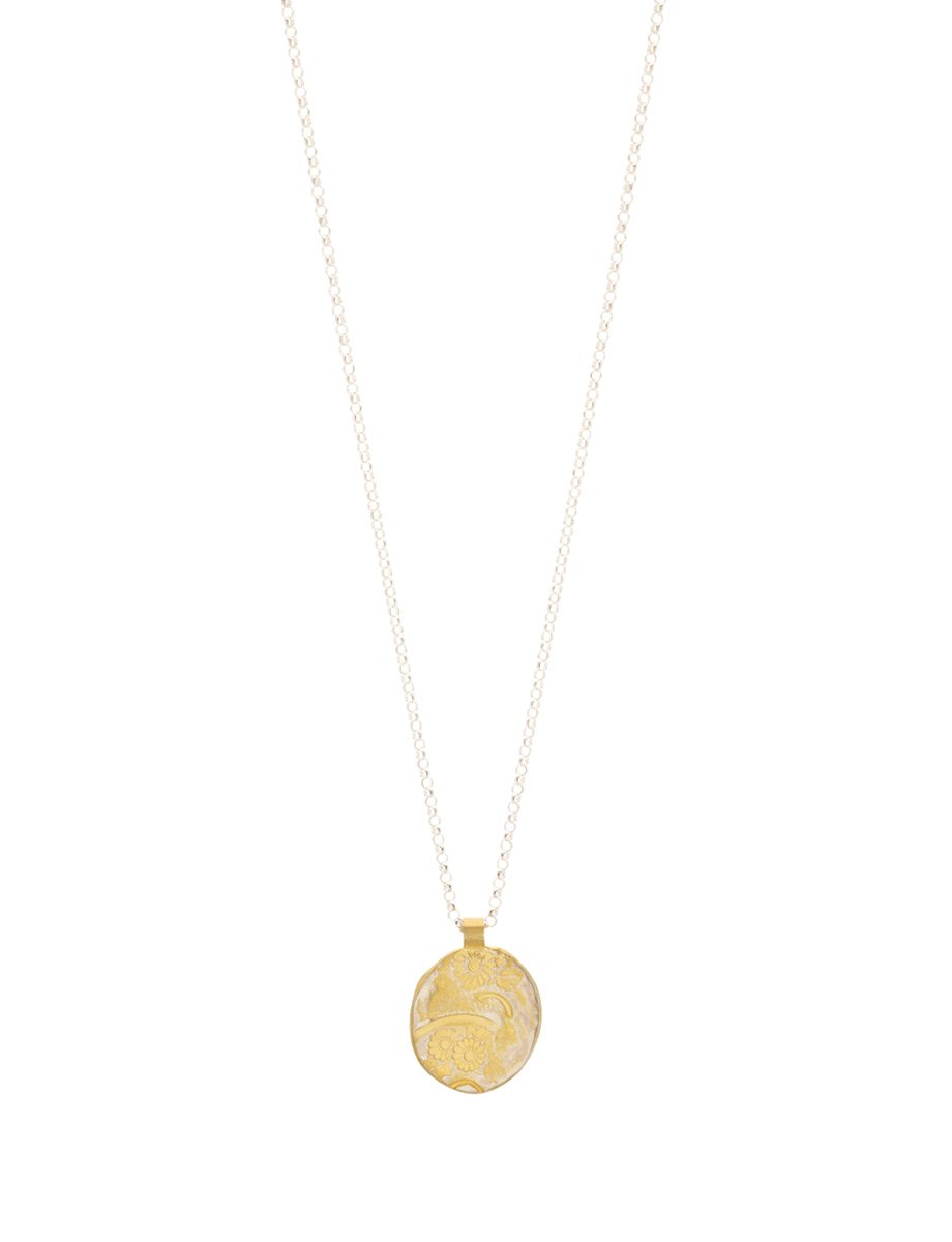 Medium Round Flower Pendant Necklace – Gold Plate