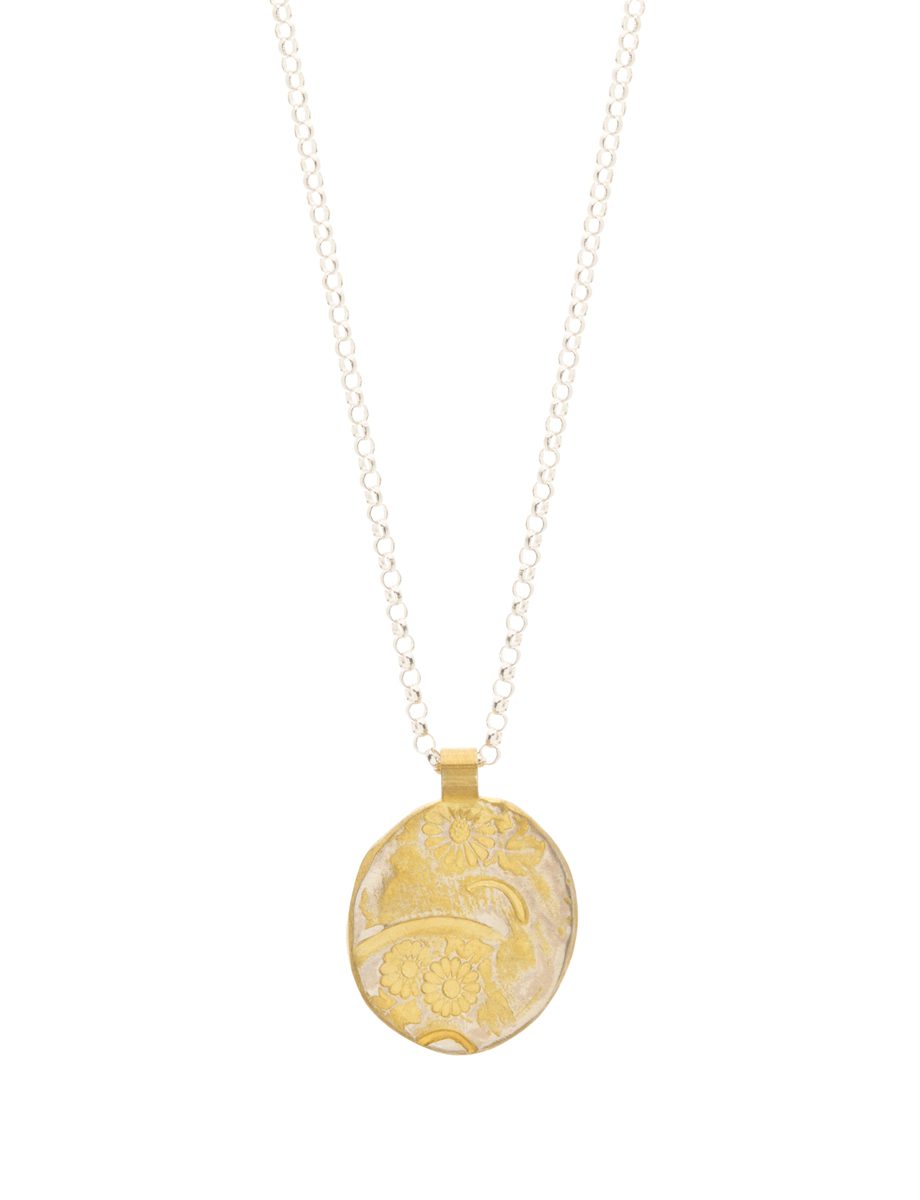 Medium Round Flower Pendant Necklace – Gold Plate