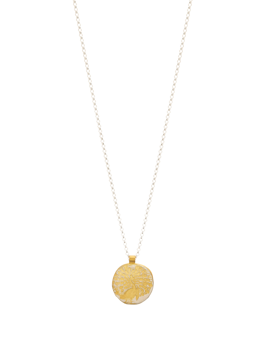 Medium Round Peacock Pendant Necklace – Gold Plate