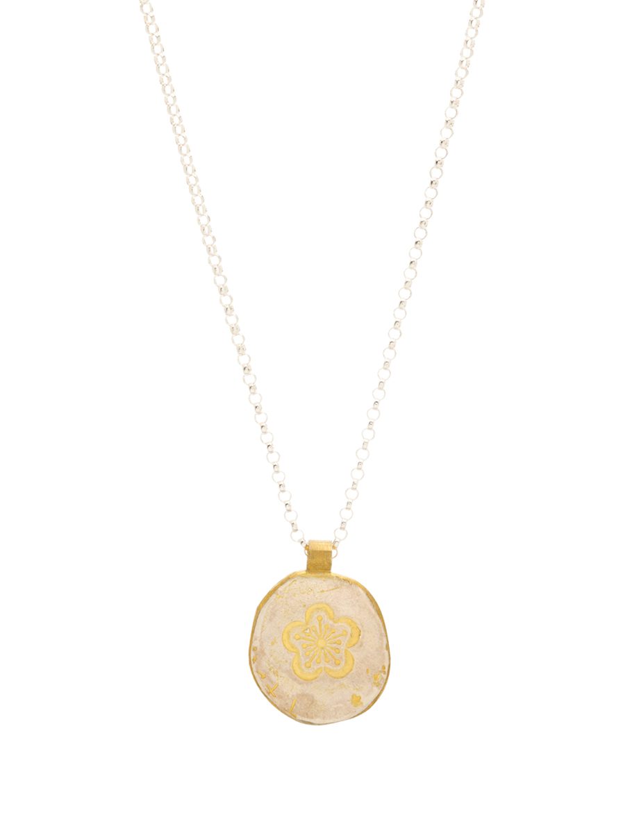 Medium Round Single Flower Pendant Necklace – Gold Plate