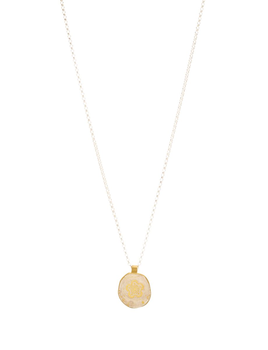Medium Round Single Flower Pendant Necklace – Gold Plate