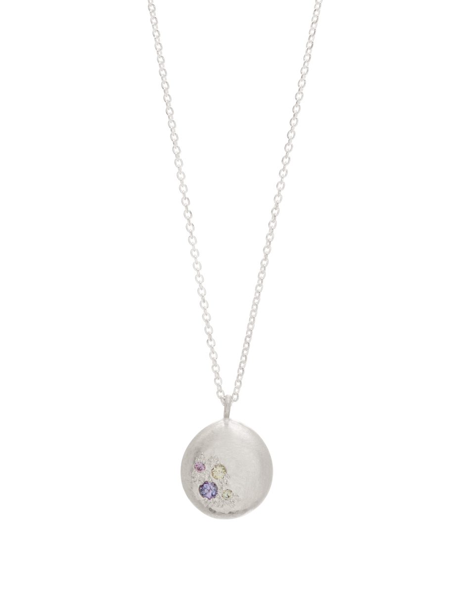 Large Glimmer Pendant Necklace – Silver with Green, Purple Sapphires & Tanzanite