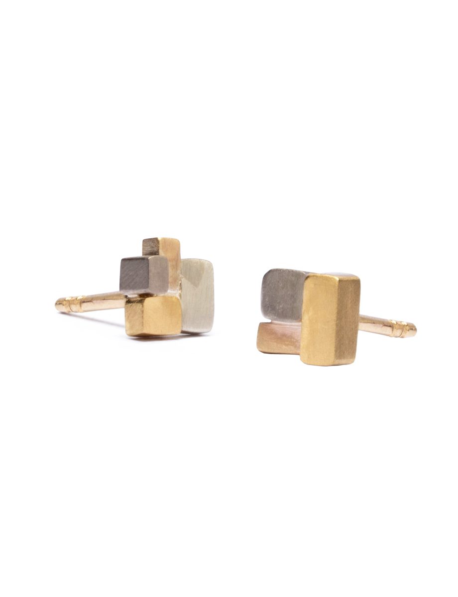 Skyline Steps Stud Earrings – Yellow & White Gold
