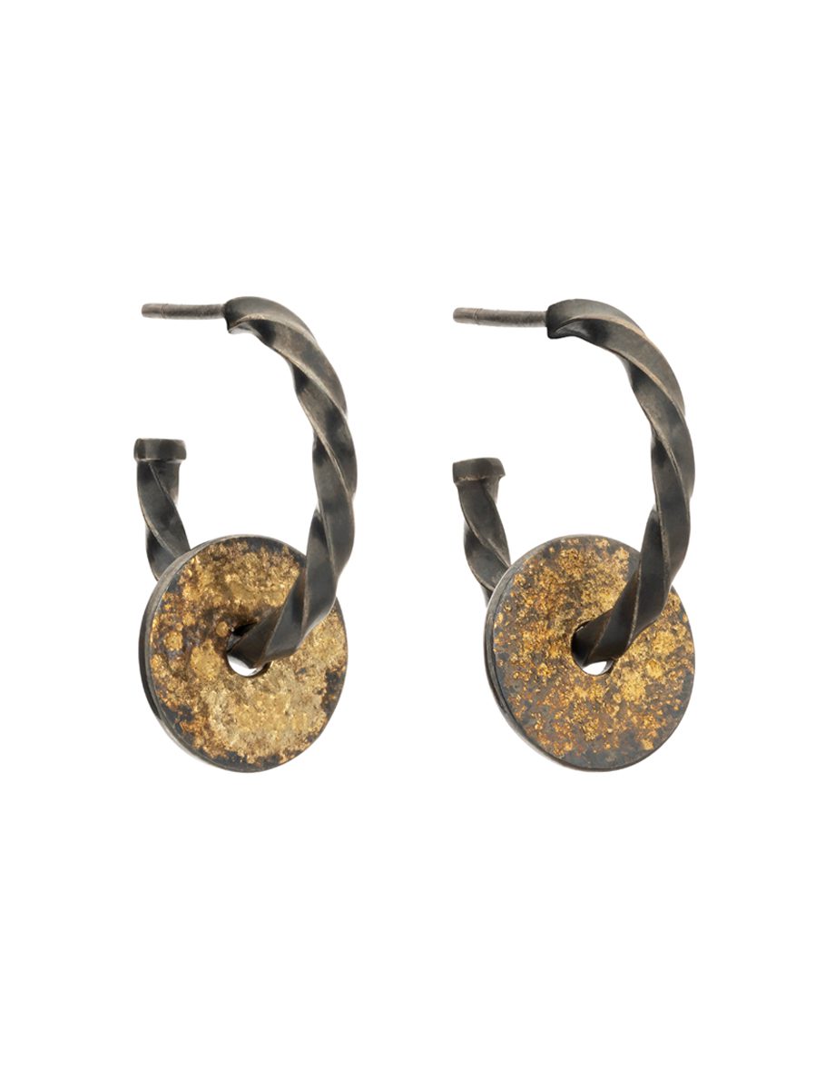 Small Spiral Galaxy Spinner Hoop Earrings – Black & Gold