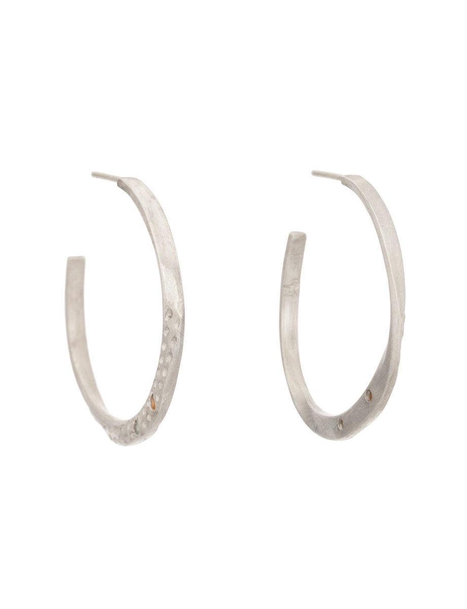 Small Textura Triangle Hoop Earrrings – Silver & Gem
