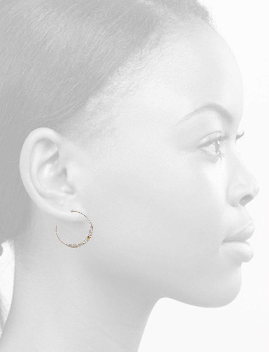Small Textura Triangle Hoop Earrrings – Silver & Gem