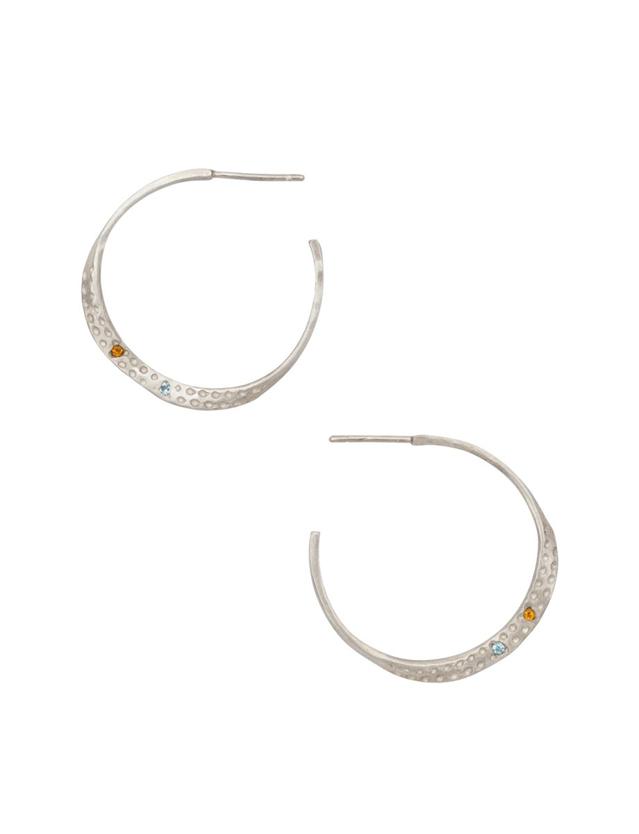 Small Textura Triangle Hoop Earrrings – Silver & Gem