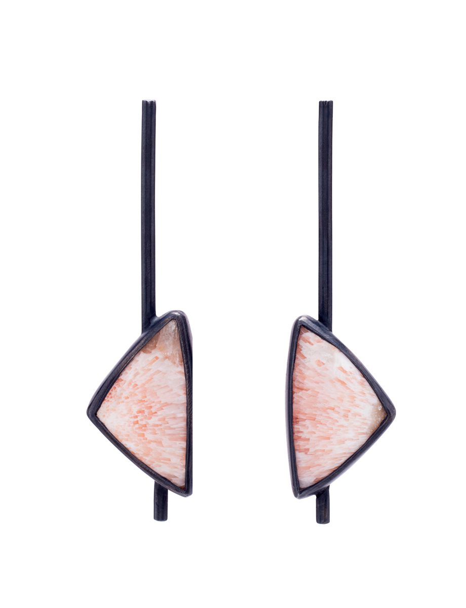 Inclusion Pendulum Stud Earrings – Pink Scolecite