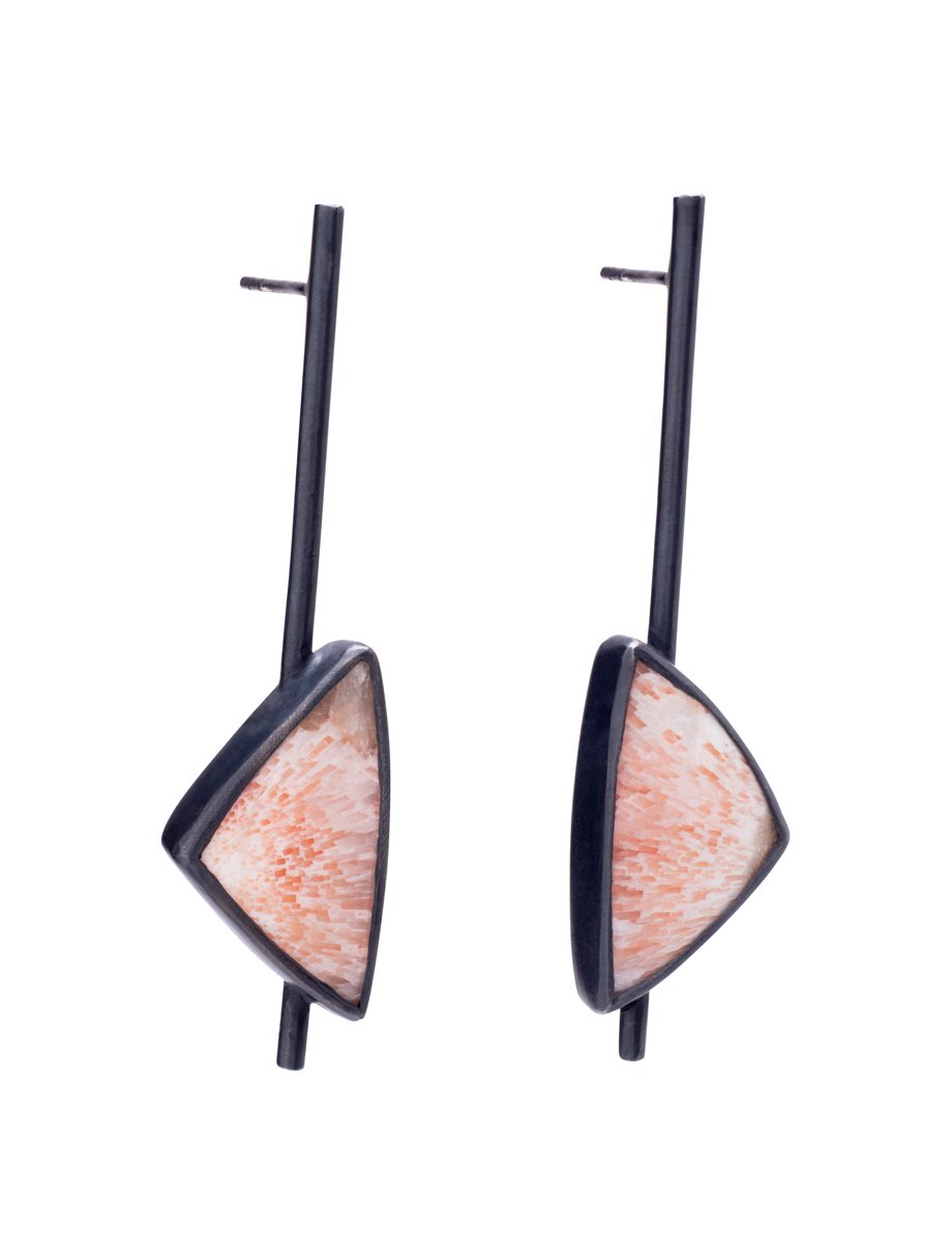 Inclusion Pendulum Stud Earrings – Pink Scolecite