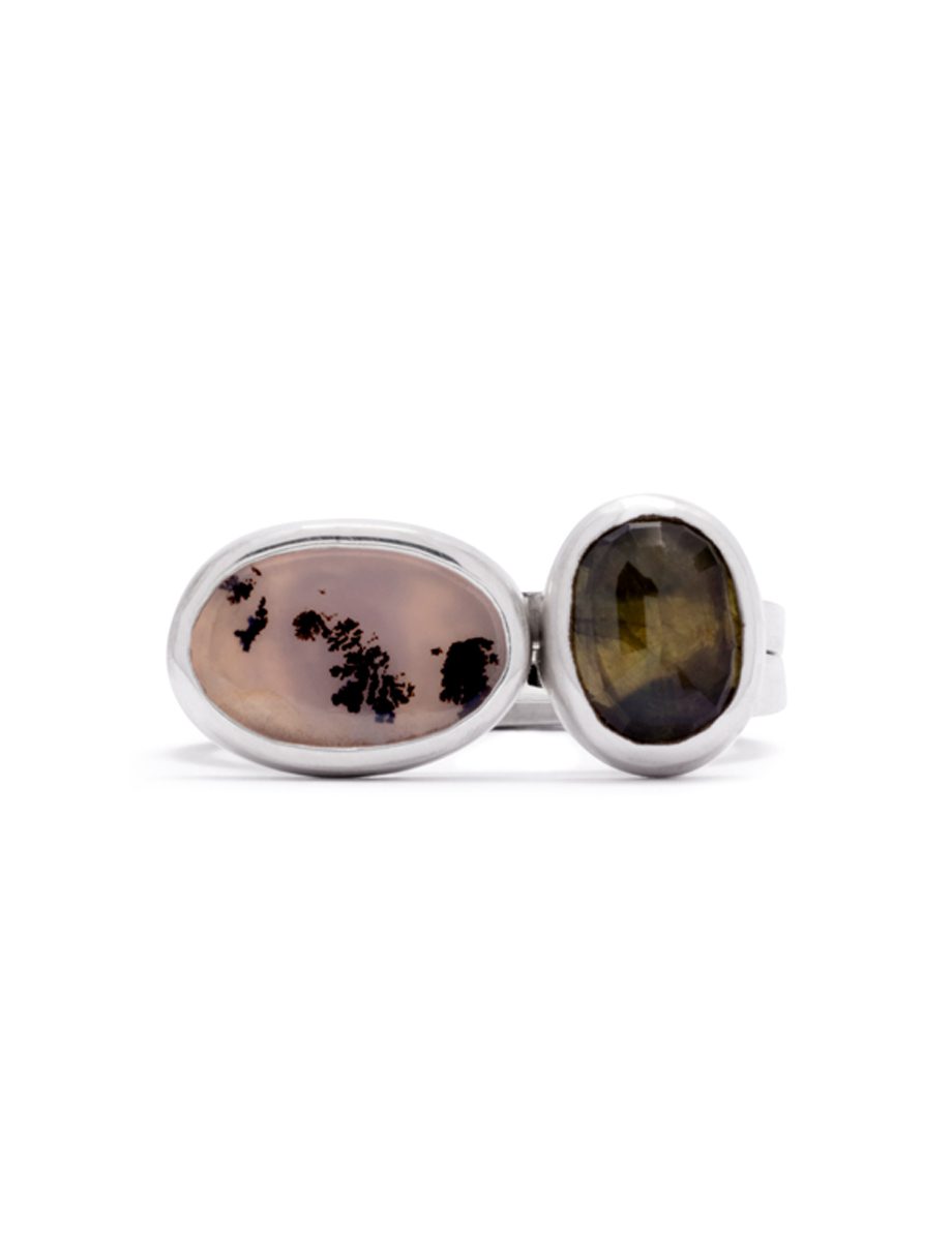 Inclusion Twin Podium Ring Stack – Scenic Agate & Sapphire