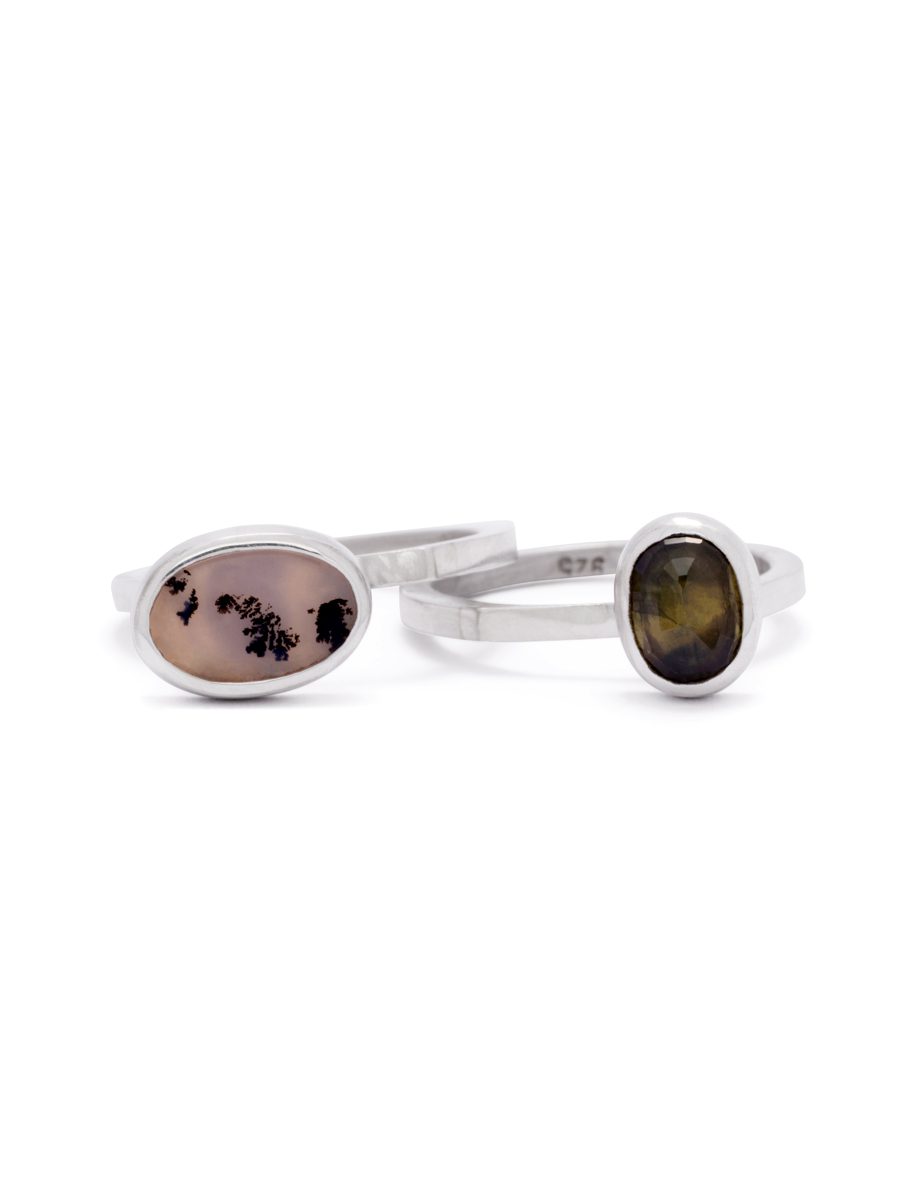 Inclusion Twin Podium Ring Stack – Scenic Agate & Sapphire