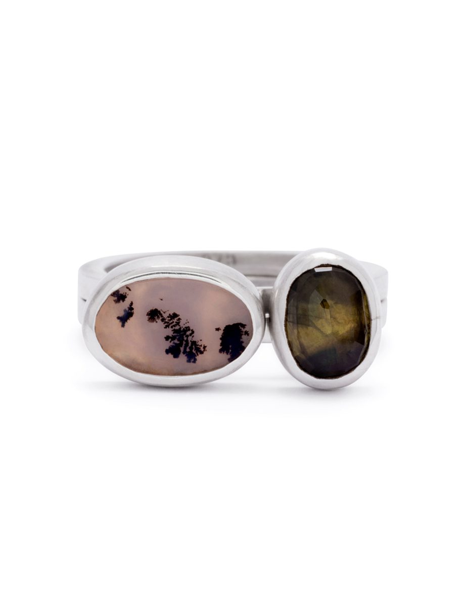 Inclusion Twin Podium Ring Stack – Scenic Agate & Sapphire