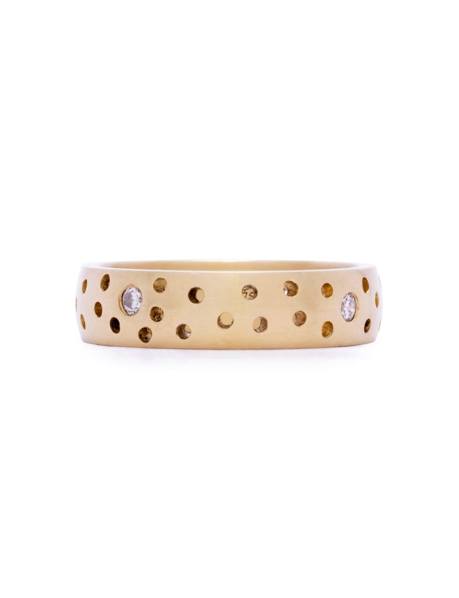 Perforated Half Round Ring – Champagne Diamonds