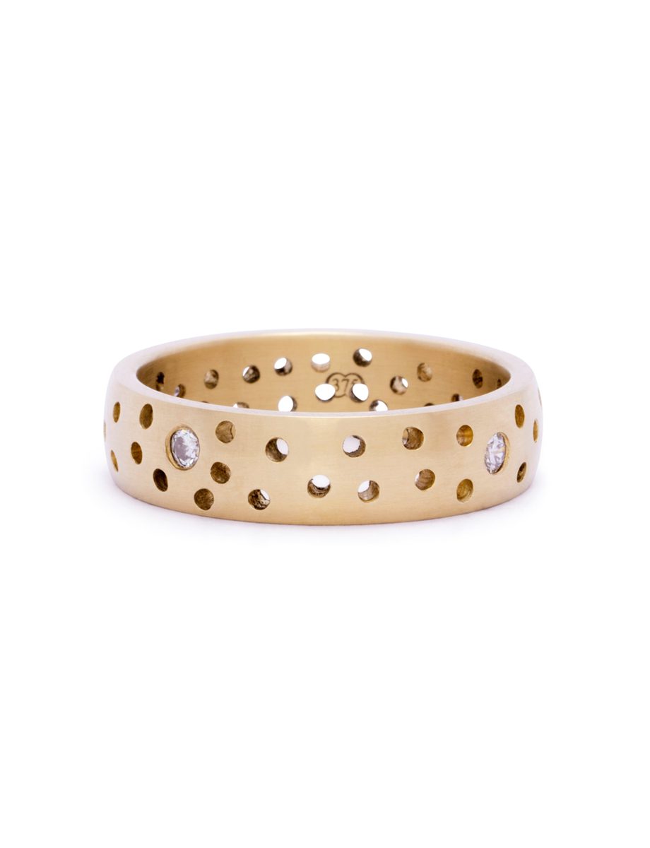 Perforated Half Round Ring – Champagne Diamonds