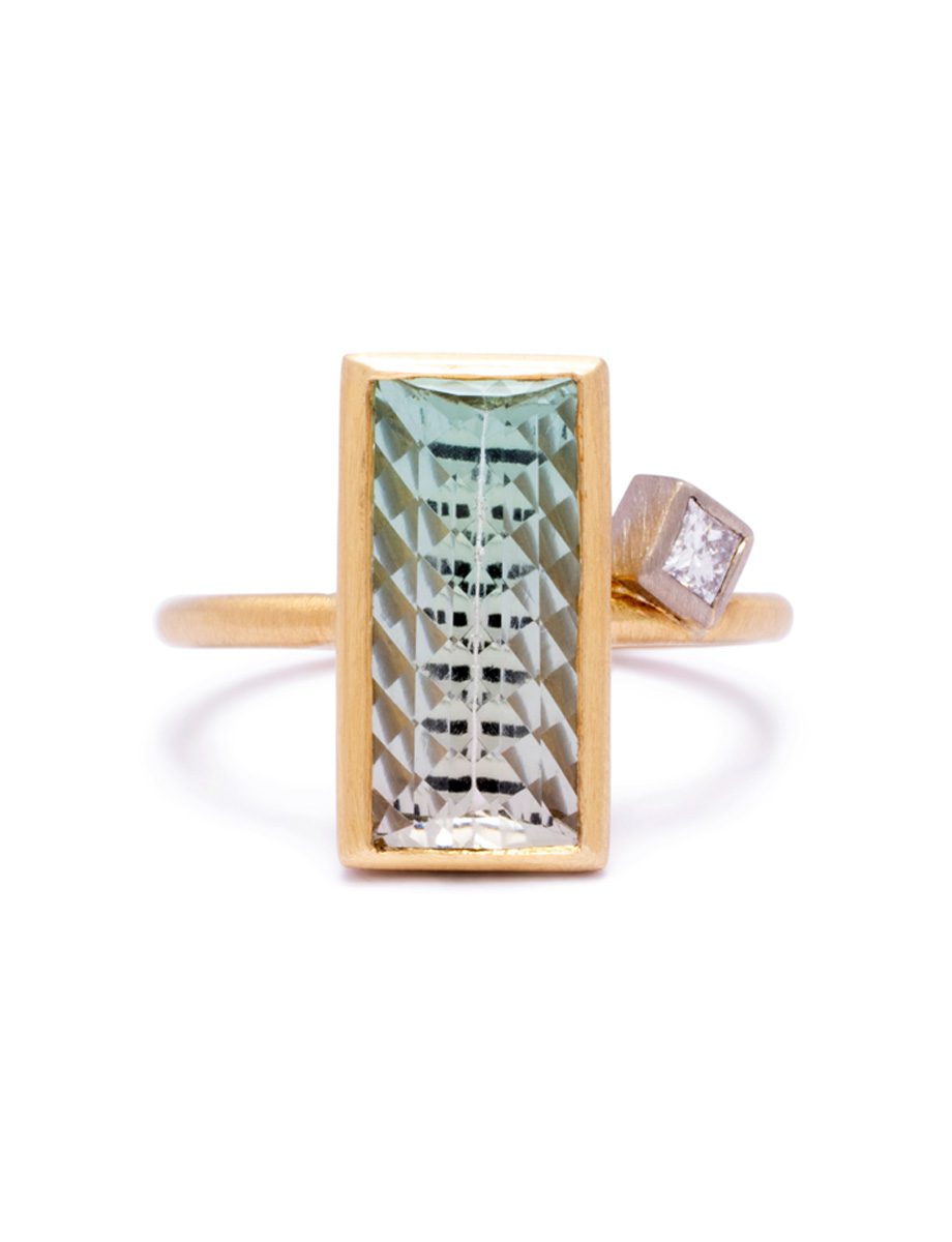 Side by Side Ring – Yellow Gold, Tourmaline & Diamond