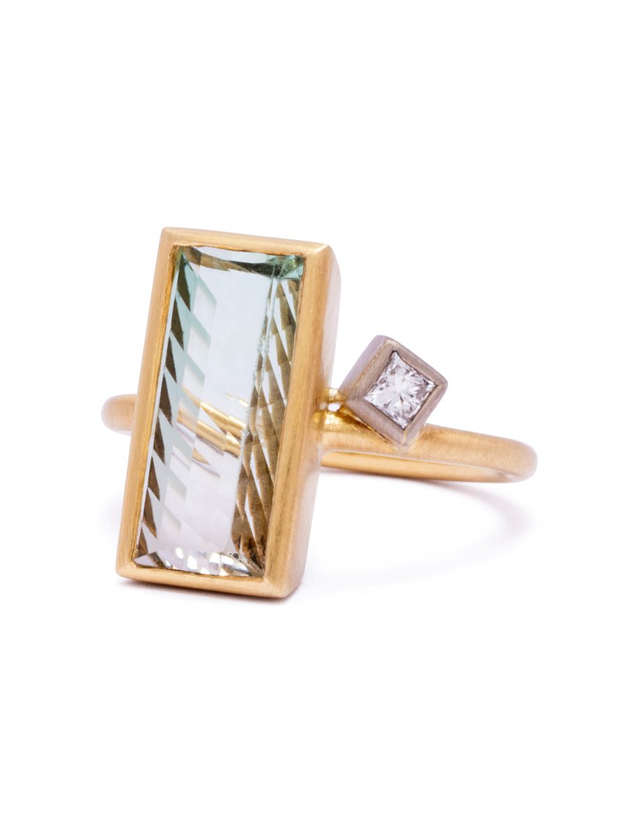 Side by Side Ring – Yellow Gold, Tourmaline & Diamond