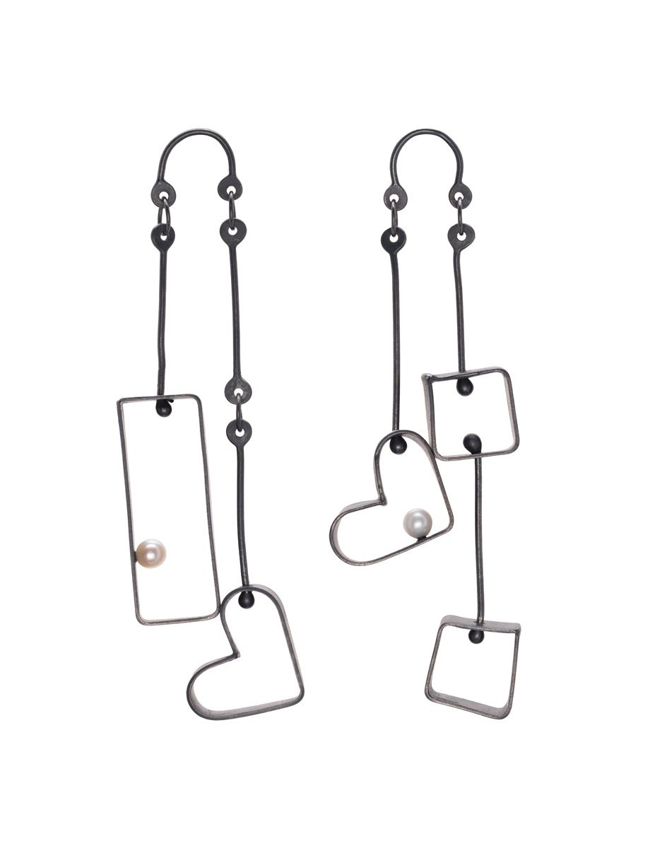 Heart and Squares II Mobile Hook Earrings