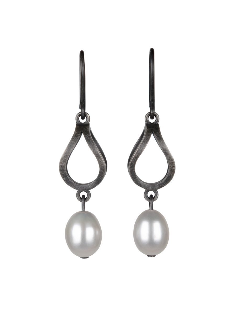 Illusions Hook Earrings – Blackened Silver & Pearl