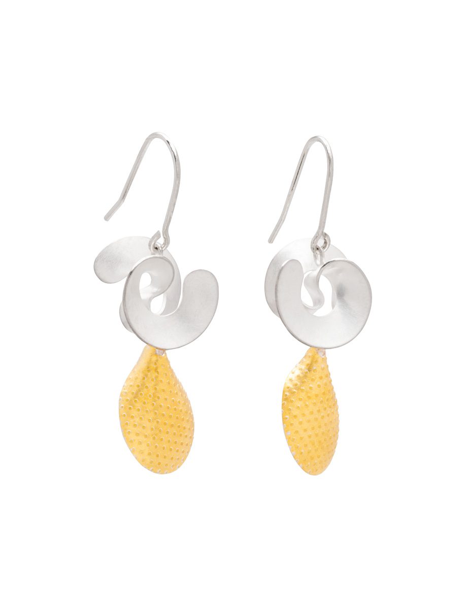 Taegeuk Cloud and Golden Rain Drop Hook Earrings