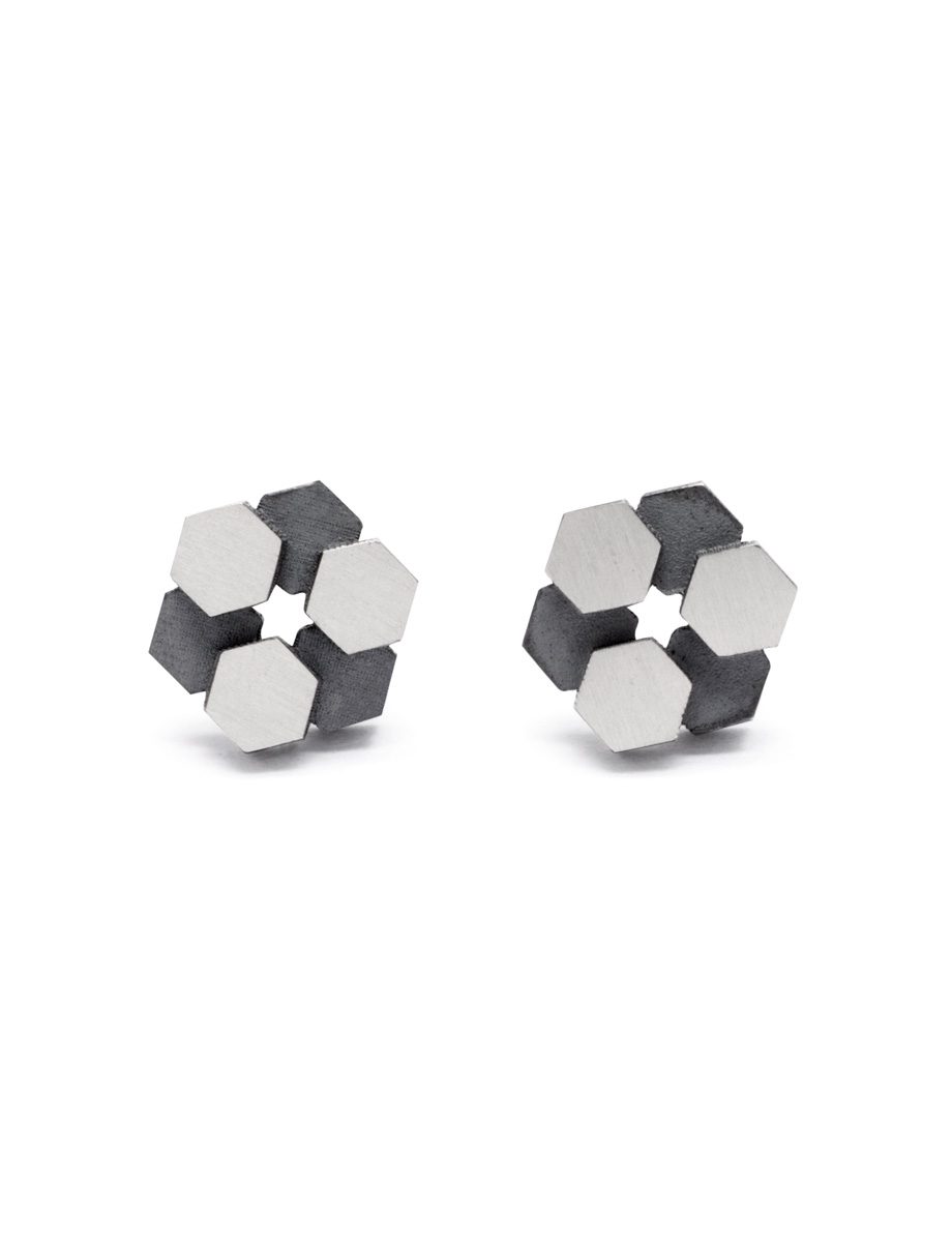 Triple Hex Stud Earrings
