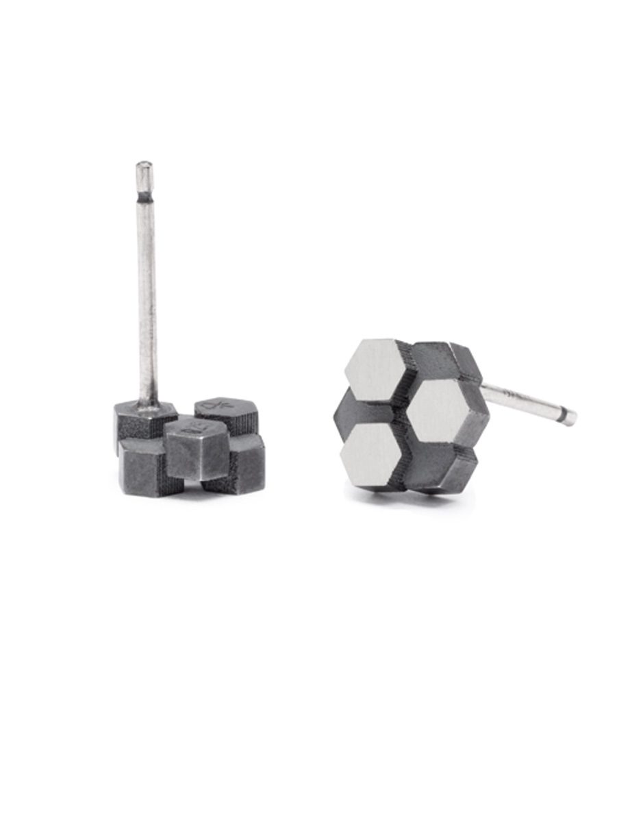 Triple Hex Stud Earrings