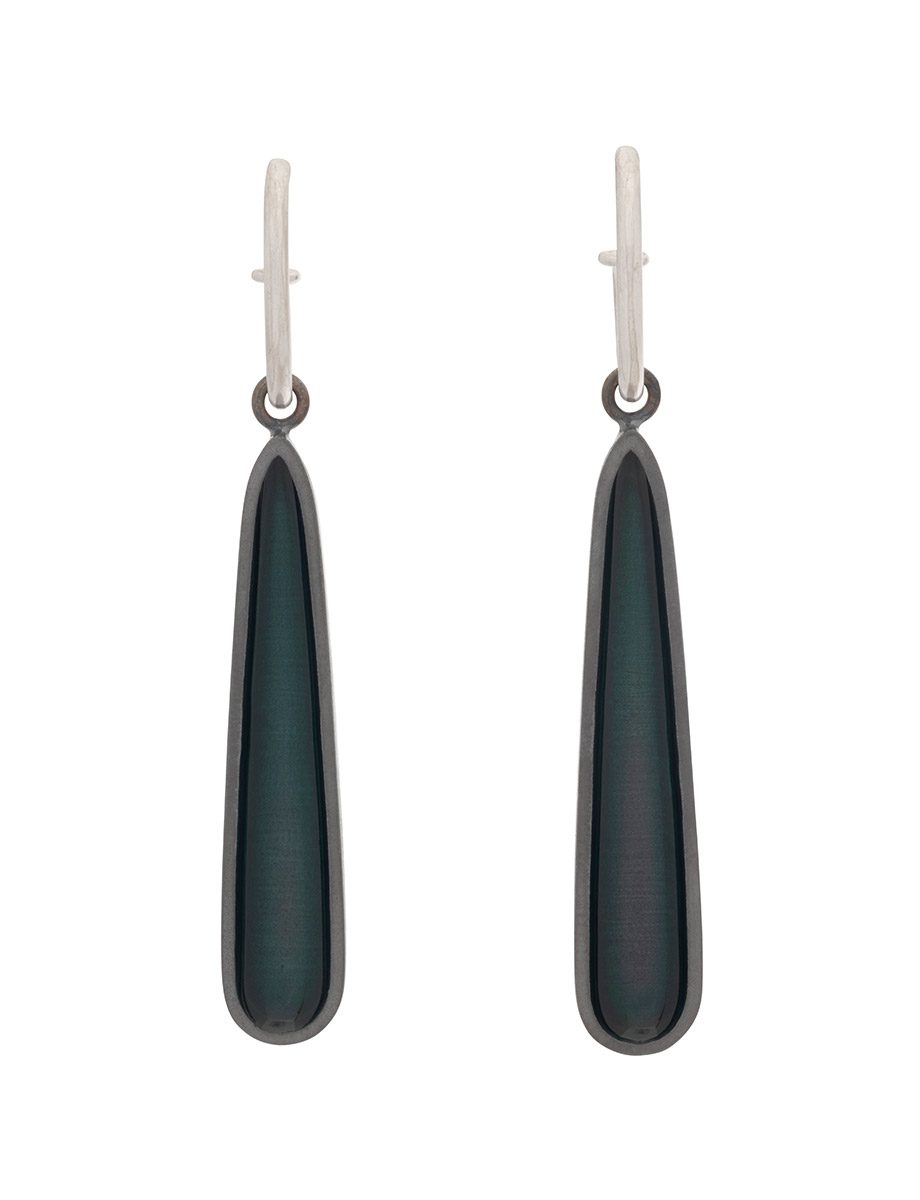 Droplet Oval Hoop Earrings – Blackened Silver