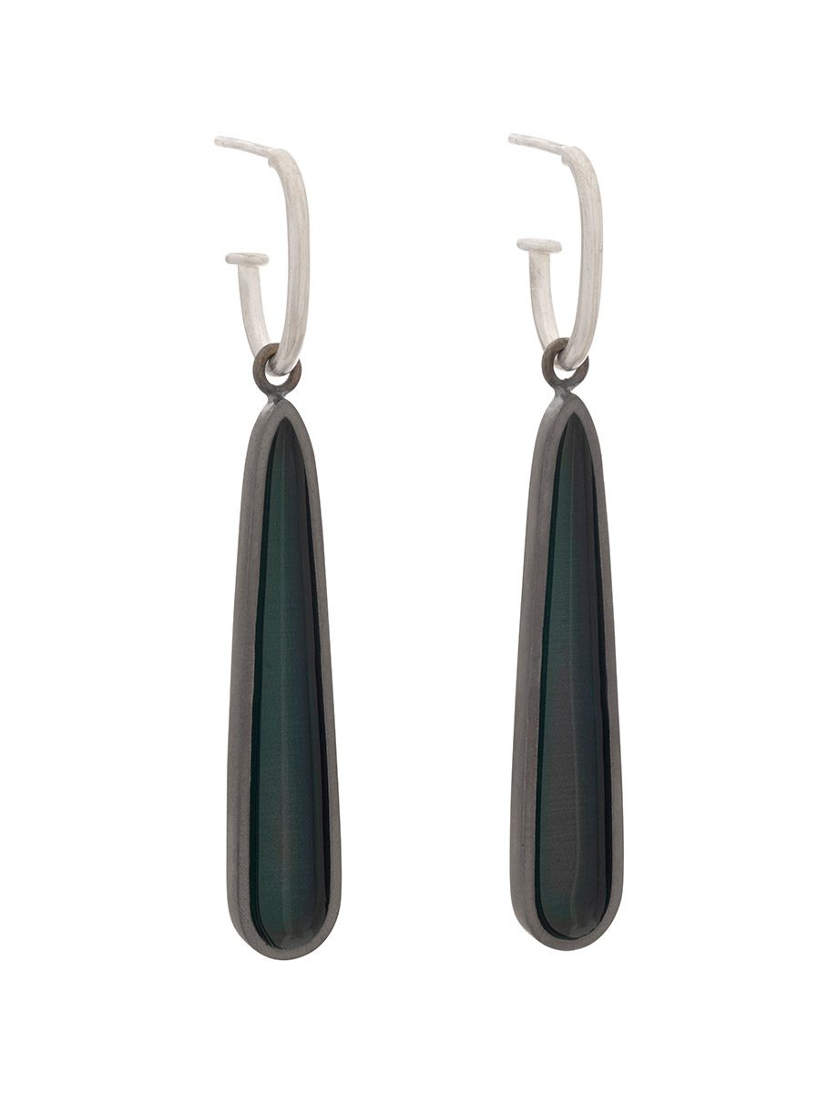 Droplet Oval Hoop Earrings – Blackened Silver
