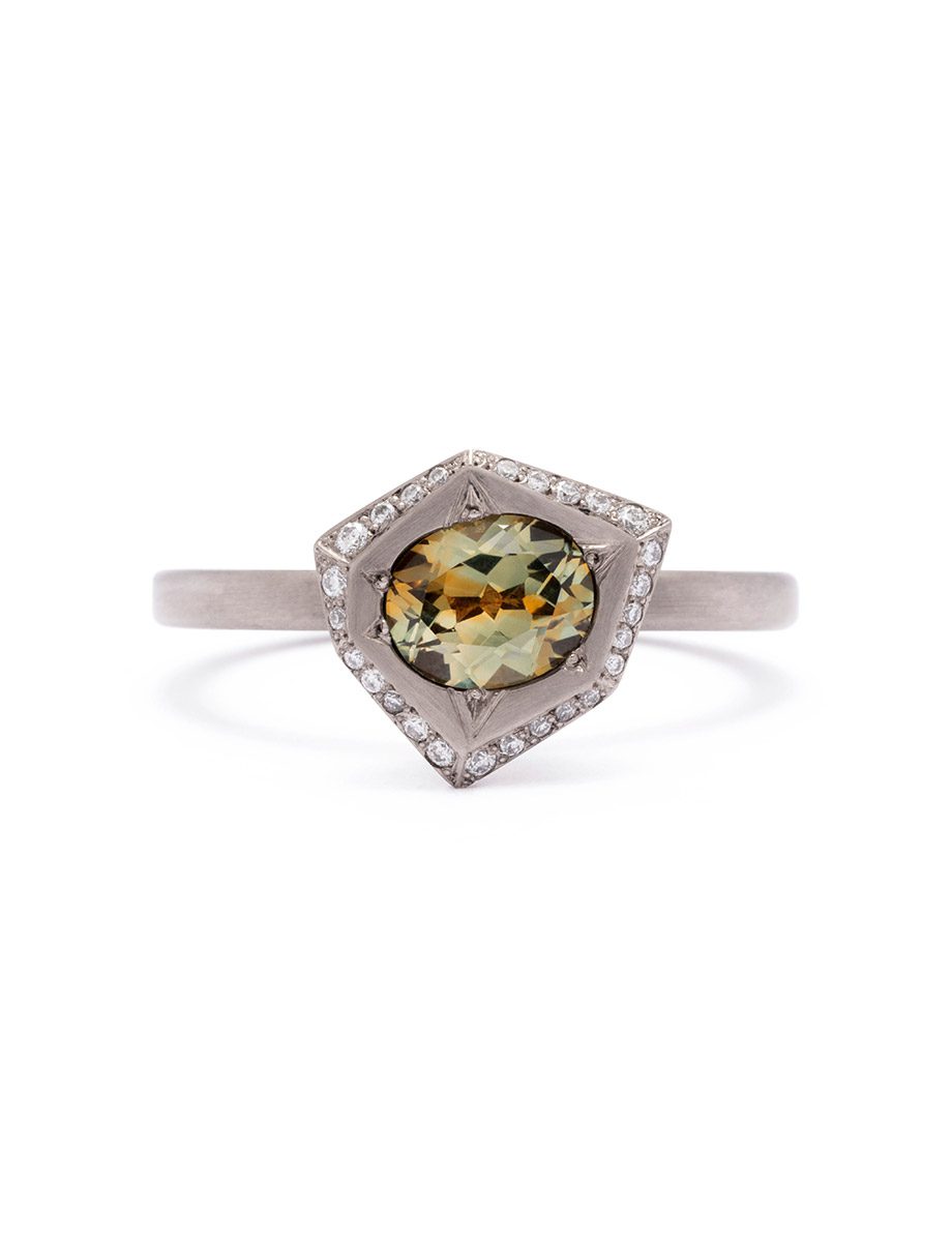 Oval Scattered Light Ring – White Gold, Sapphire & Diamond