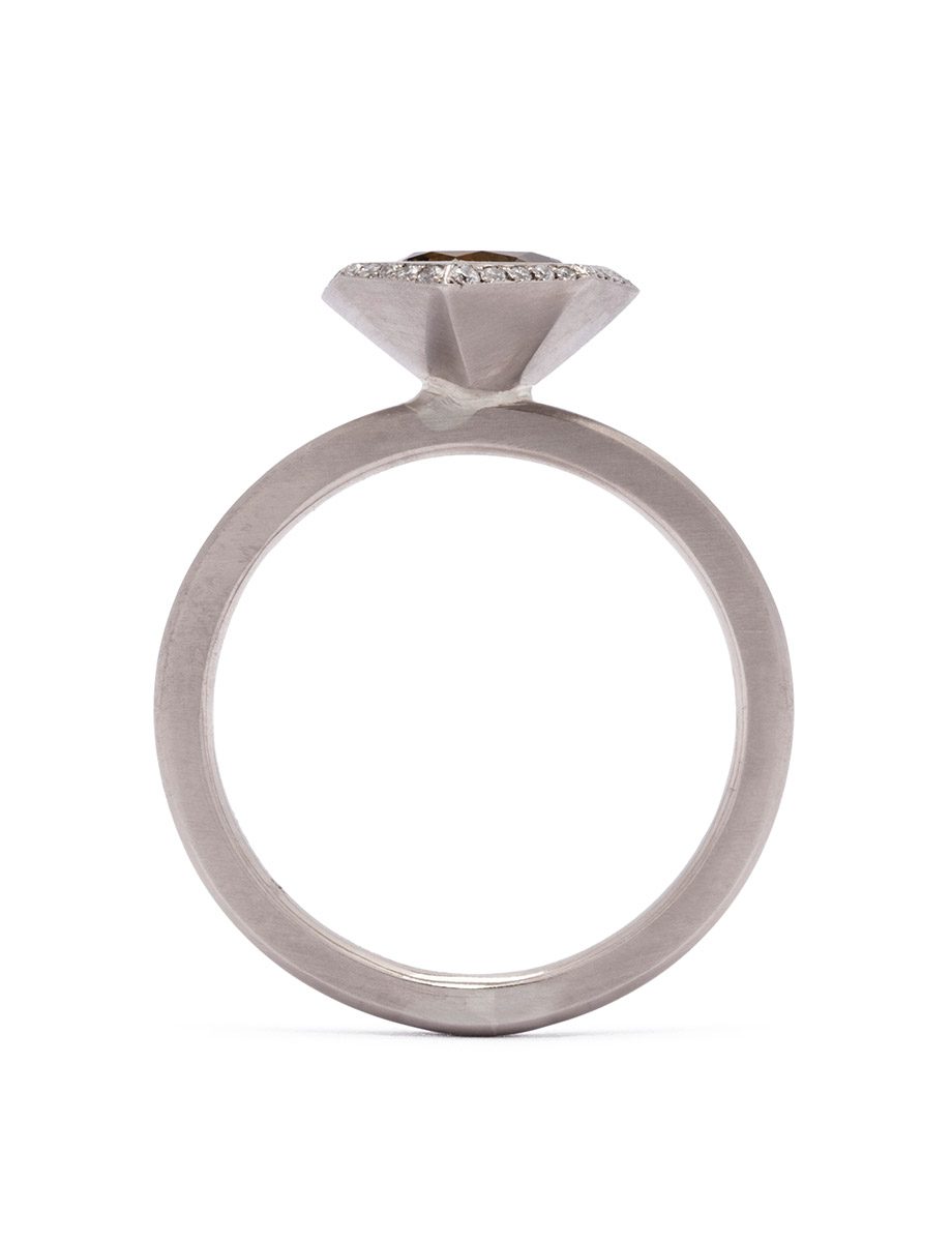 Oval Scattered Light Ring – White Gold, Sapphire & Diamond