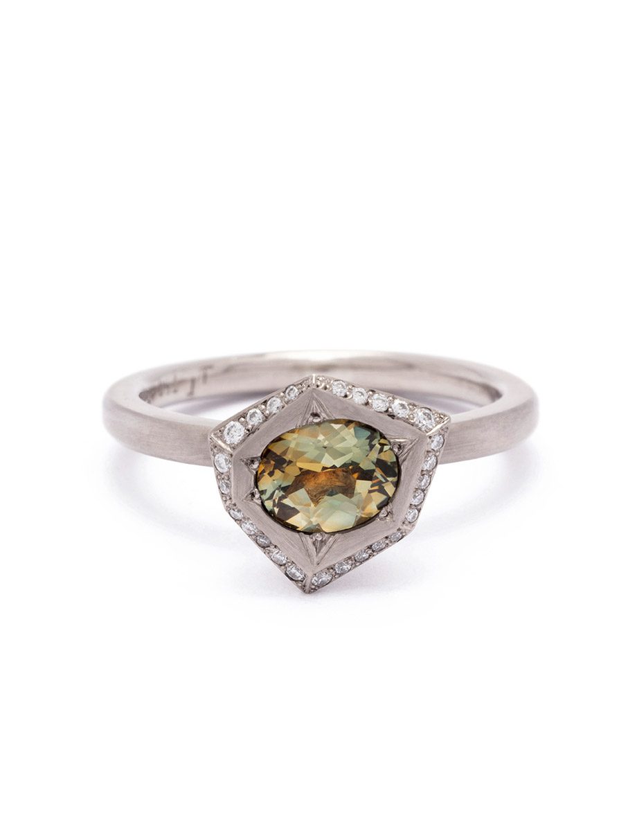 Oval Scattered Light Ring – White Gold, Sapphire & Diamond