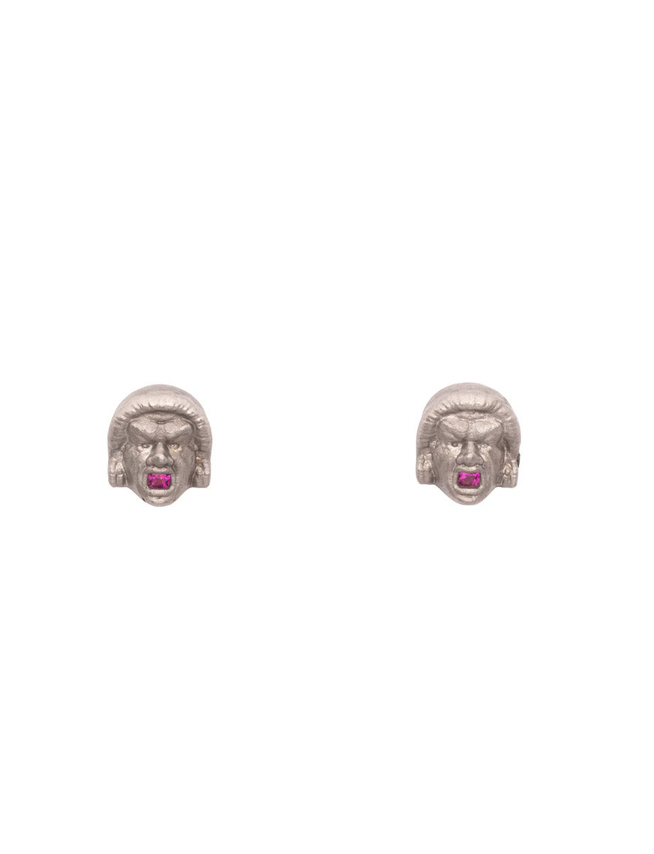 Echoes of Mycenae Male Earrings – White Gold & Rubies