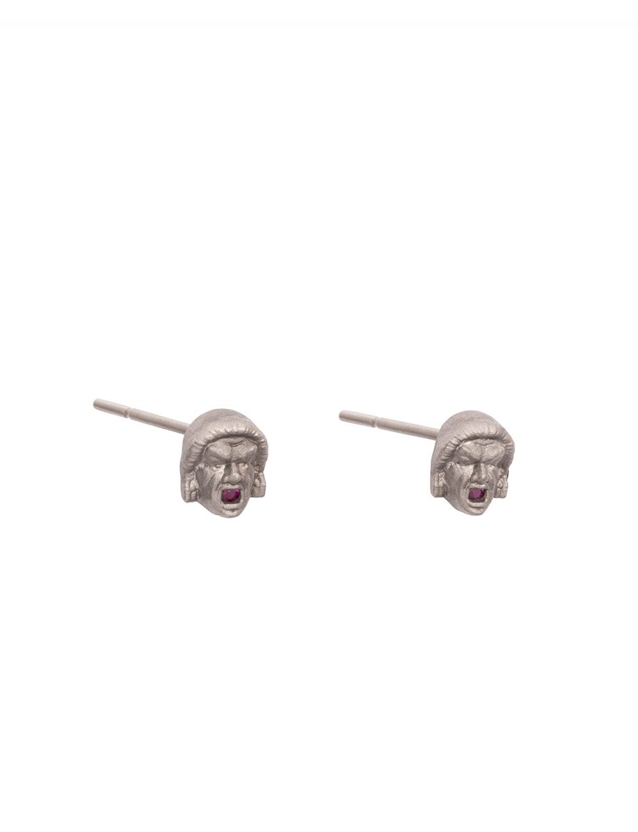 Echoes of Mycenae Male Earrings – White Gold & Rubies