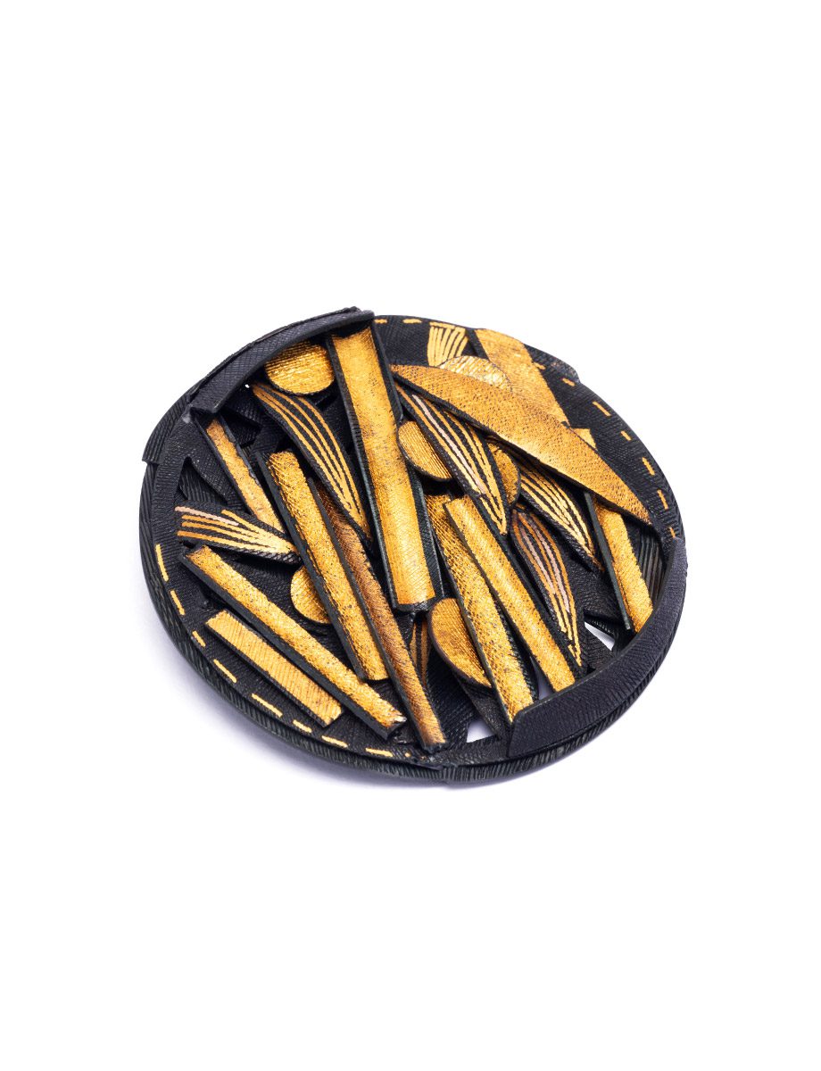 Bamboo Brooch – Silver, Steel & Gold