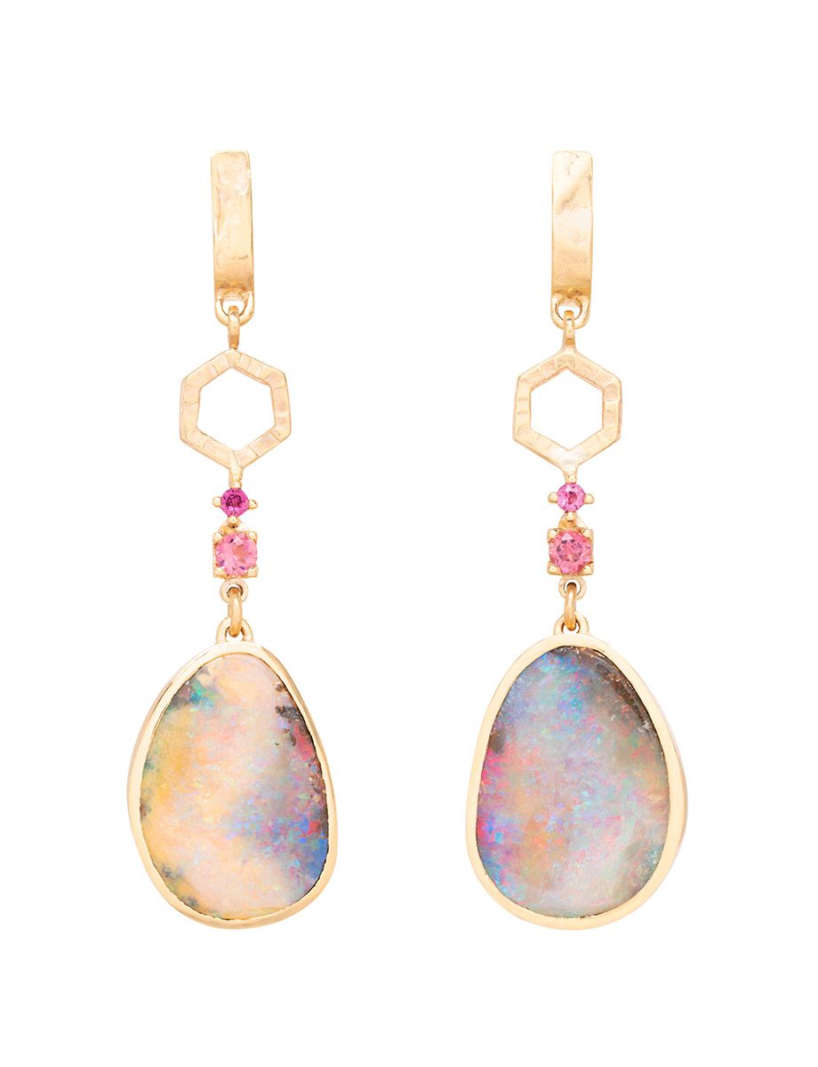 Celestial Frequency Earrings – Boulder Opal, Garnet and Tourmaline