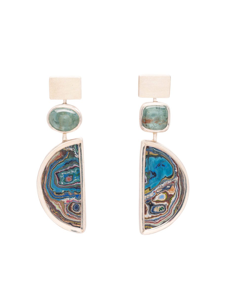 Graffitite and Aquamarie Articulated Earrings