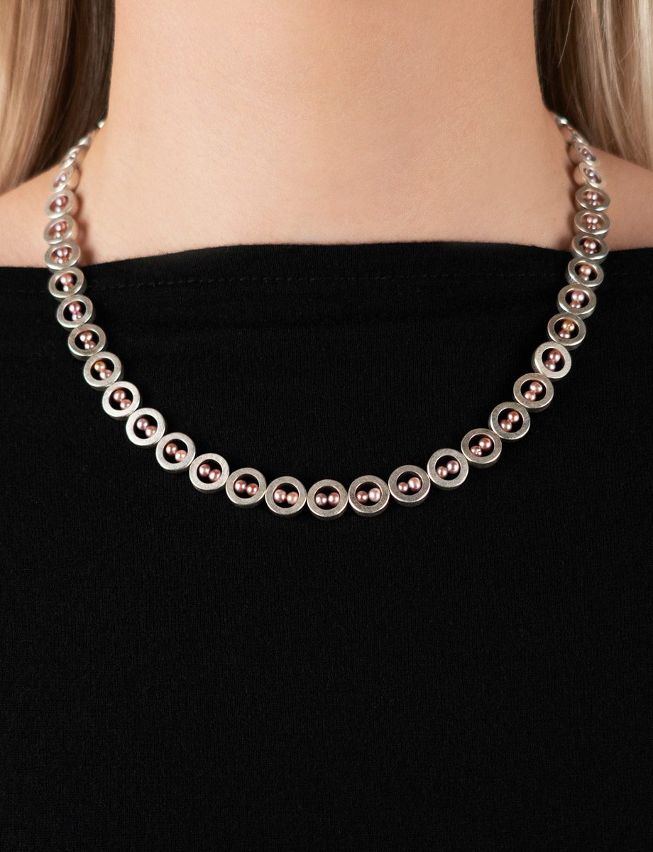 Echoes Within Necklace – Silver & Pink Pearl