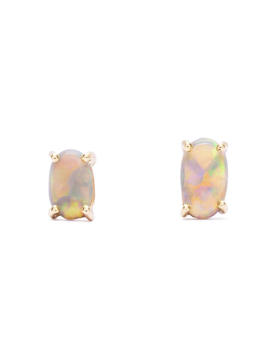 Orange Flash Dark Crystal Stud Earrings – Yellow Gold & Opal