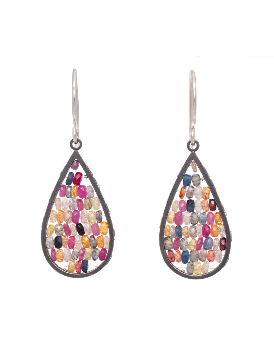 Reef Earrings Medium Teardrop Shape – Silver & Sapphire