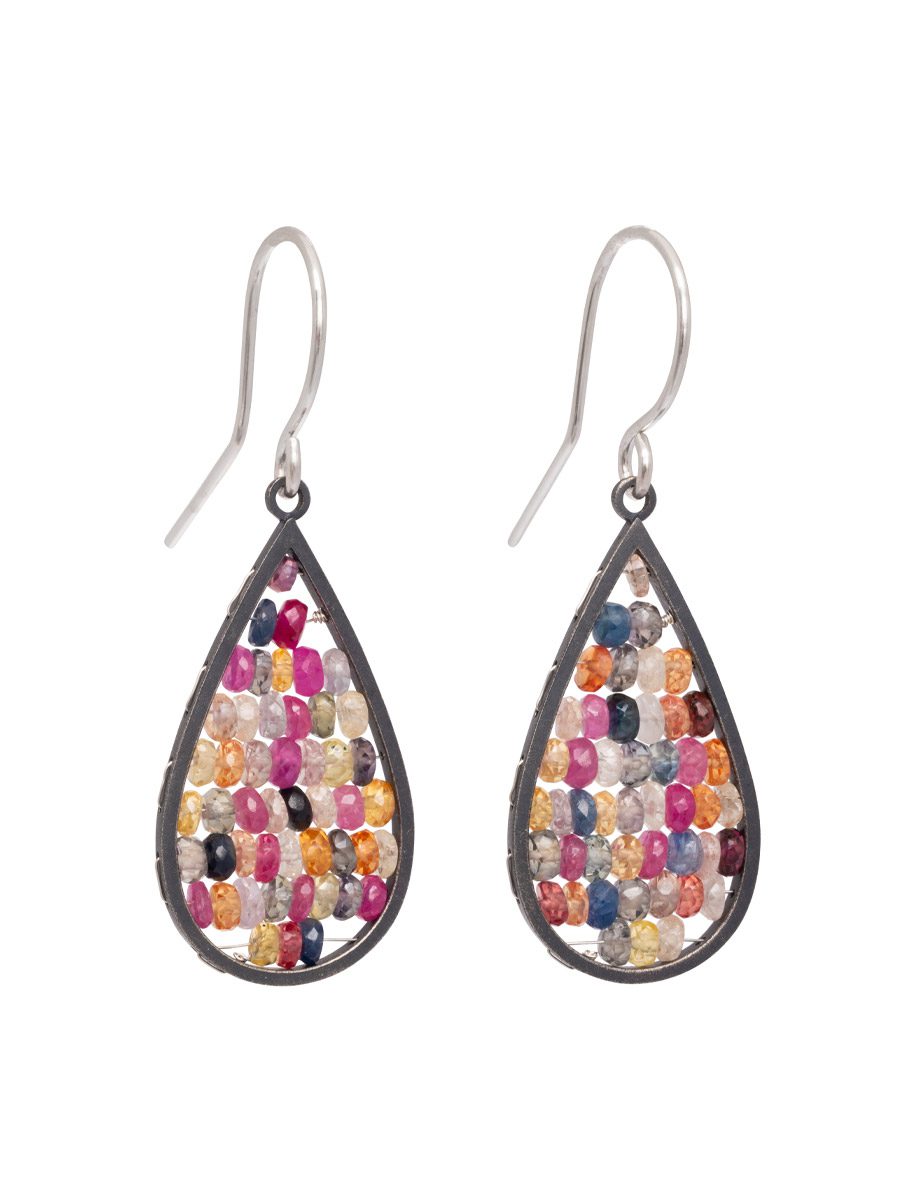 Reef Earrings Medium Teardrop Shape – Silver & Sapphire