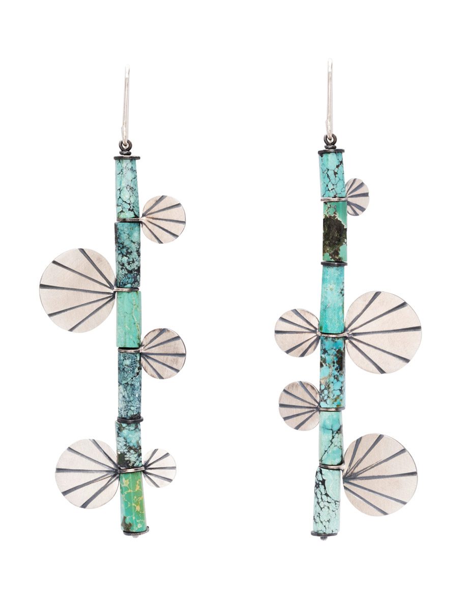 Fan Shell Drop Hook Earrings – Silver & Turquoise