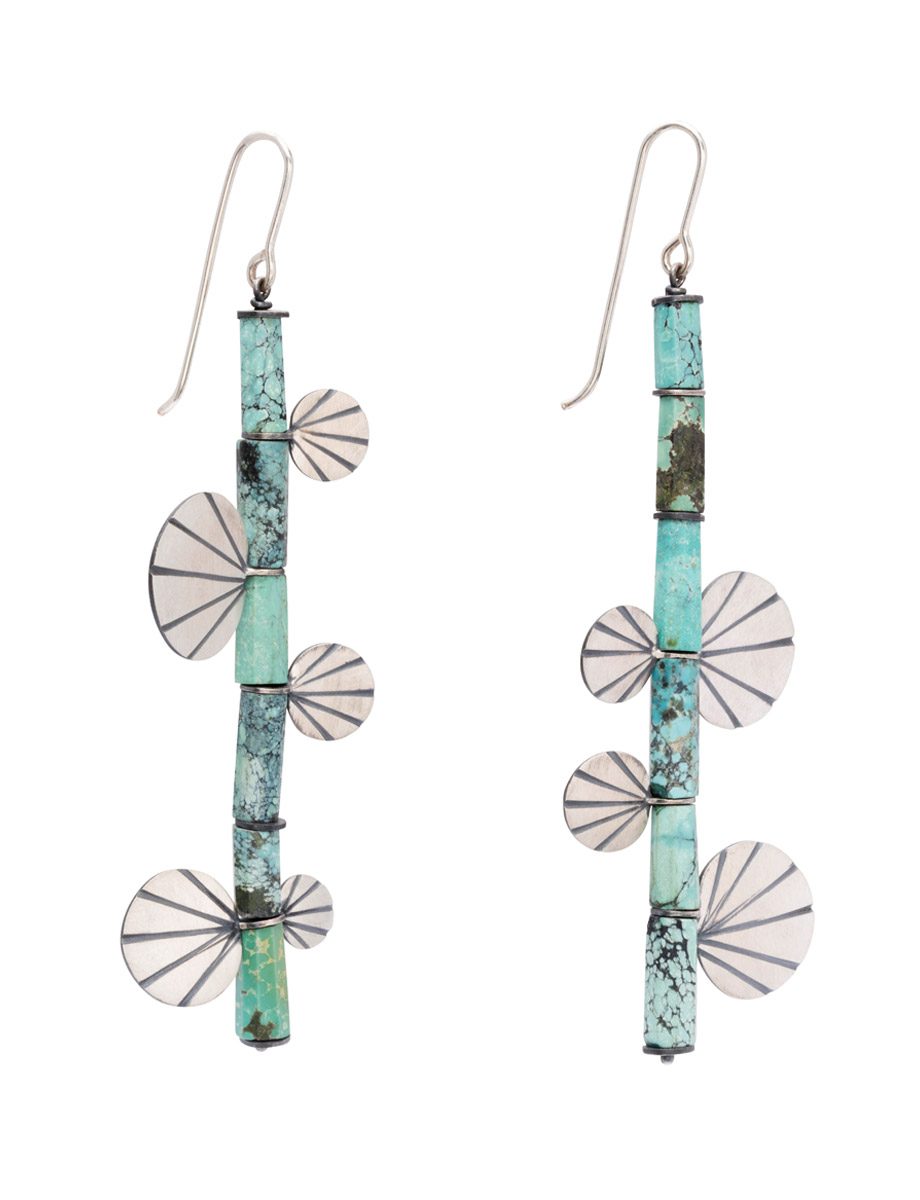 Fan Shell Drop Hook Earrings – Silver & Turquoise