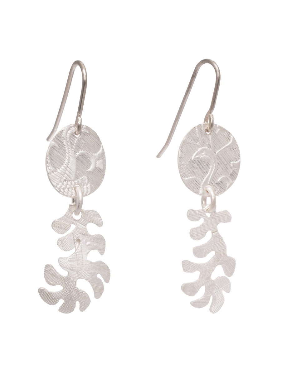 White Leaves Hook Earrings – Sterling Silver