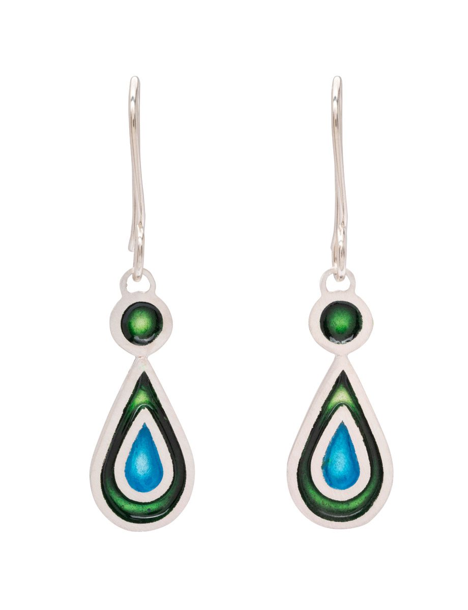 Teardrop Hook Earrings – Blue & Green Enamel