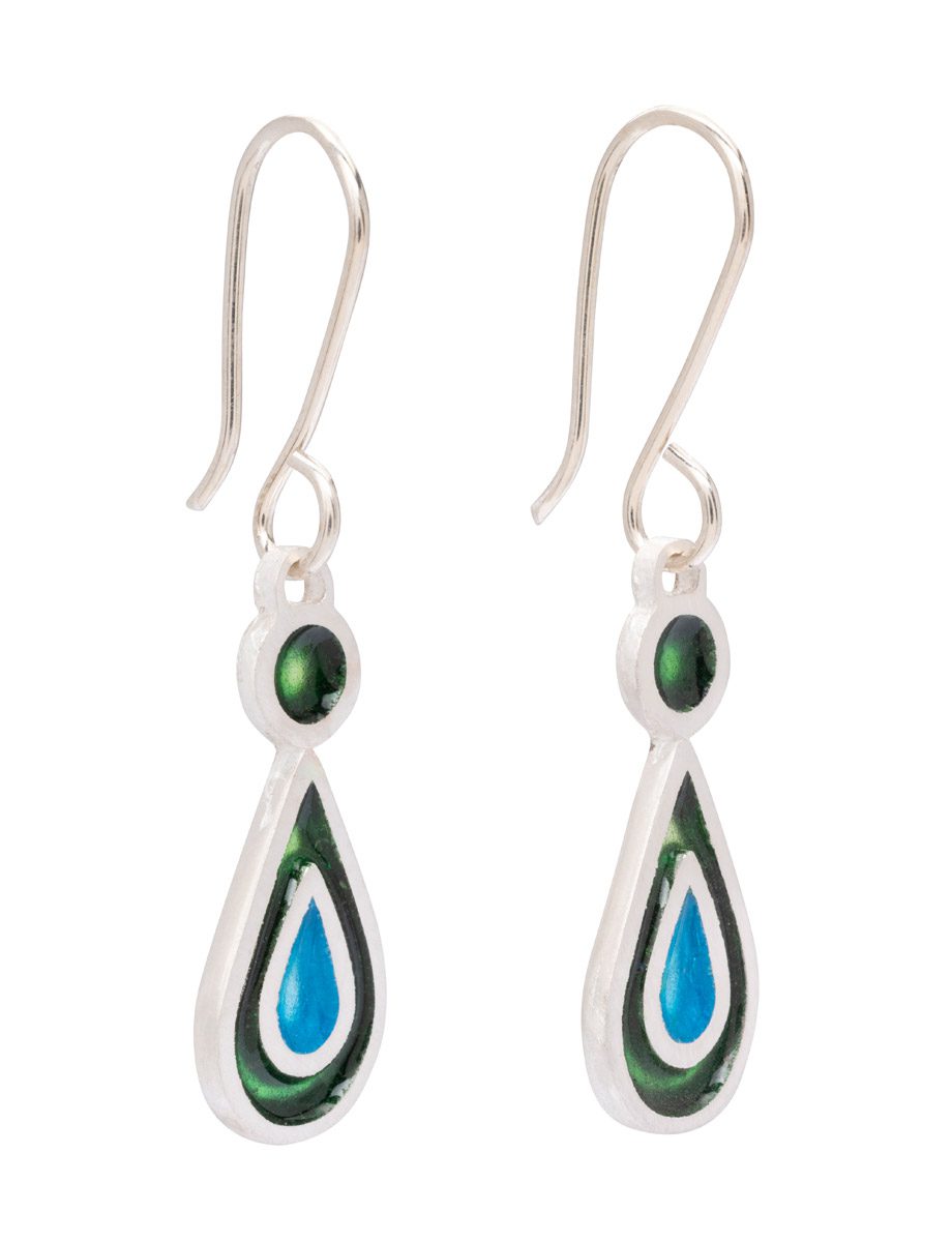 Teardrop Hook Earrings – Blue & Green Enamel