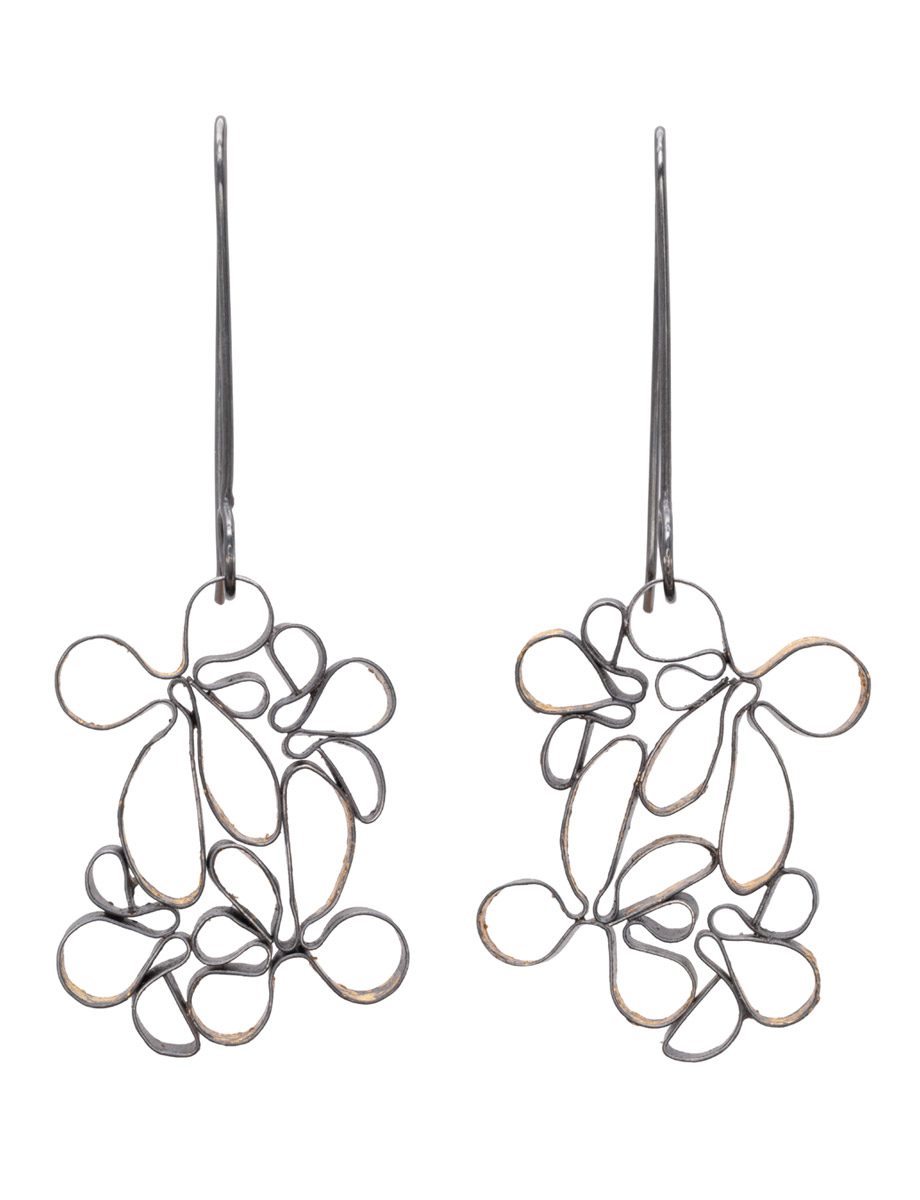 Peony Bouquet 1 Drop Earrings – Black & Gold
