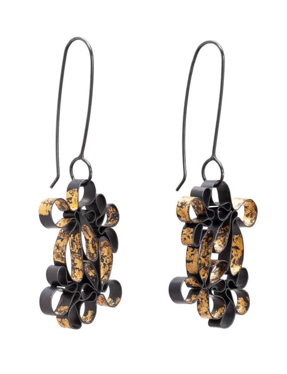 Peony Bouquet 1 Drop Earrings – Black & Gold
