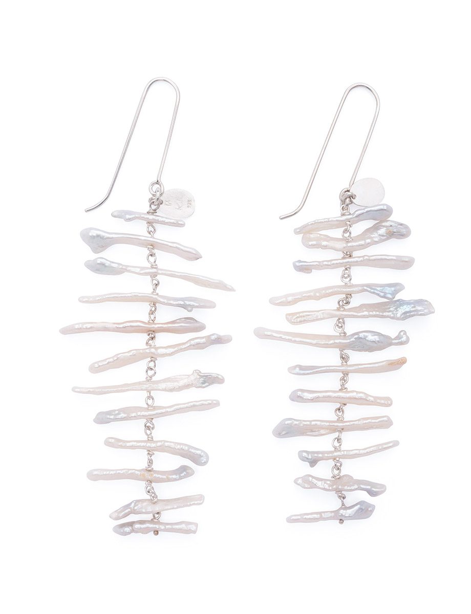 Ocean Trace Earrings – Sterling Silver & Biwa Stick Pearls